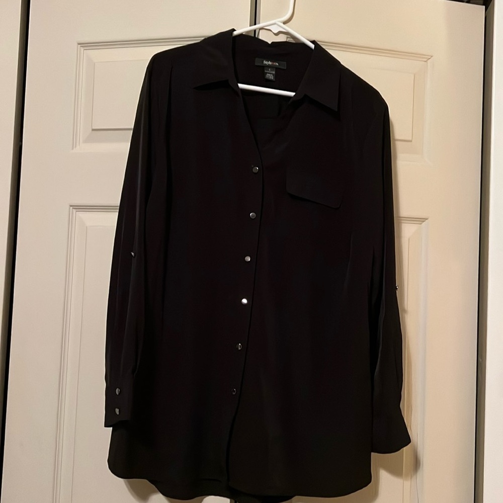 Style & Co Black button up blouse size L